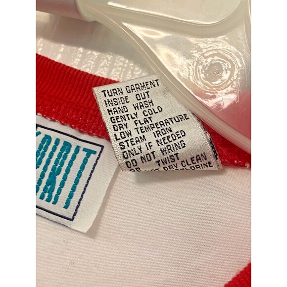 Vtg BOLD SPIRIT Ringer T-Shirt M White Blue Red BEACH Embroidered Colorful Retro - Picture 5 of 7